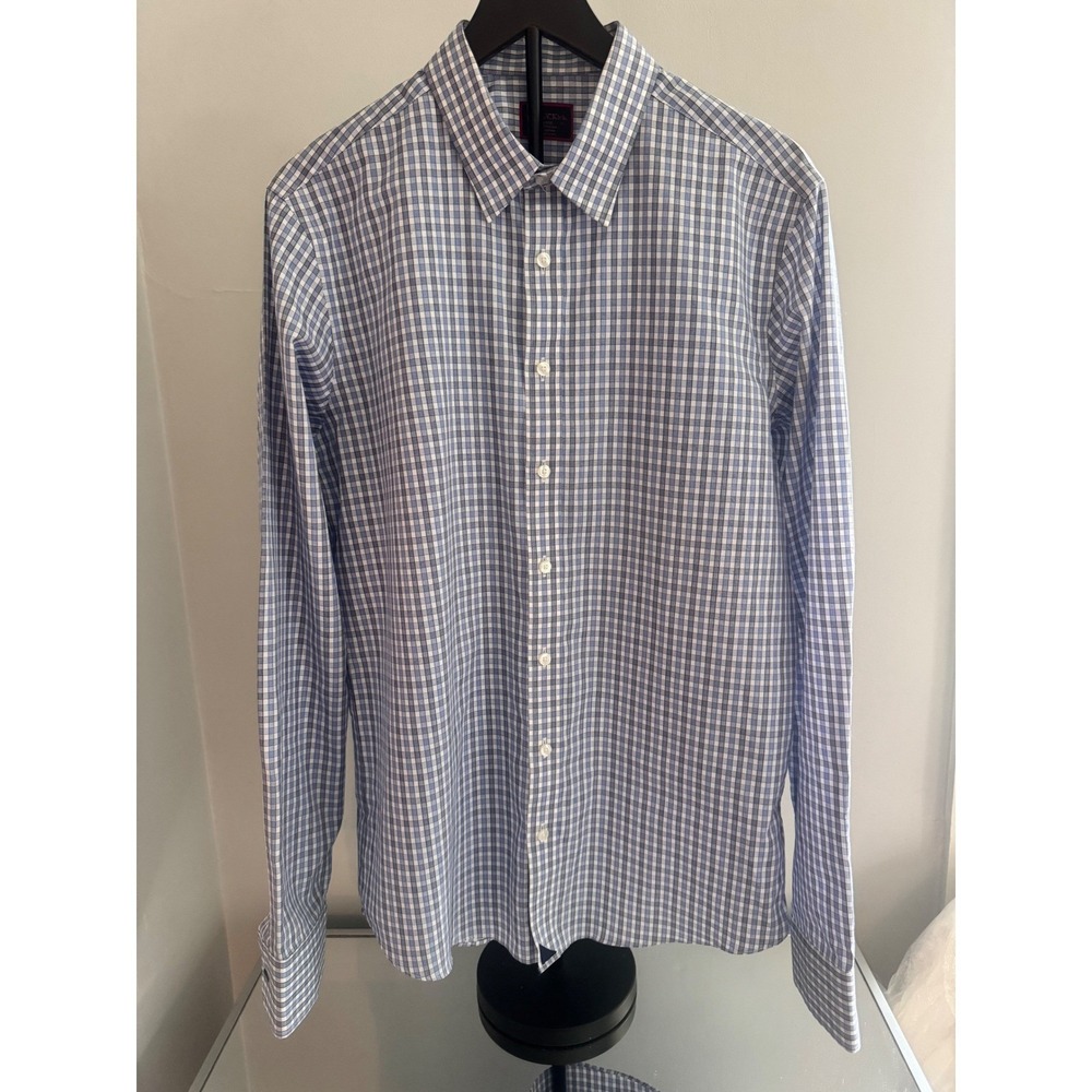 UNTUCKit Durif Mens Large Tall Slim Fit Blue Gingham Cotton Shirt